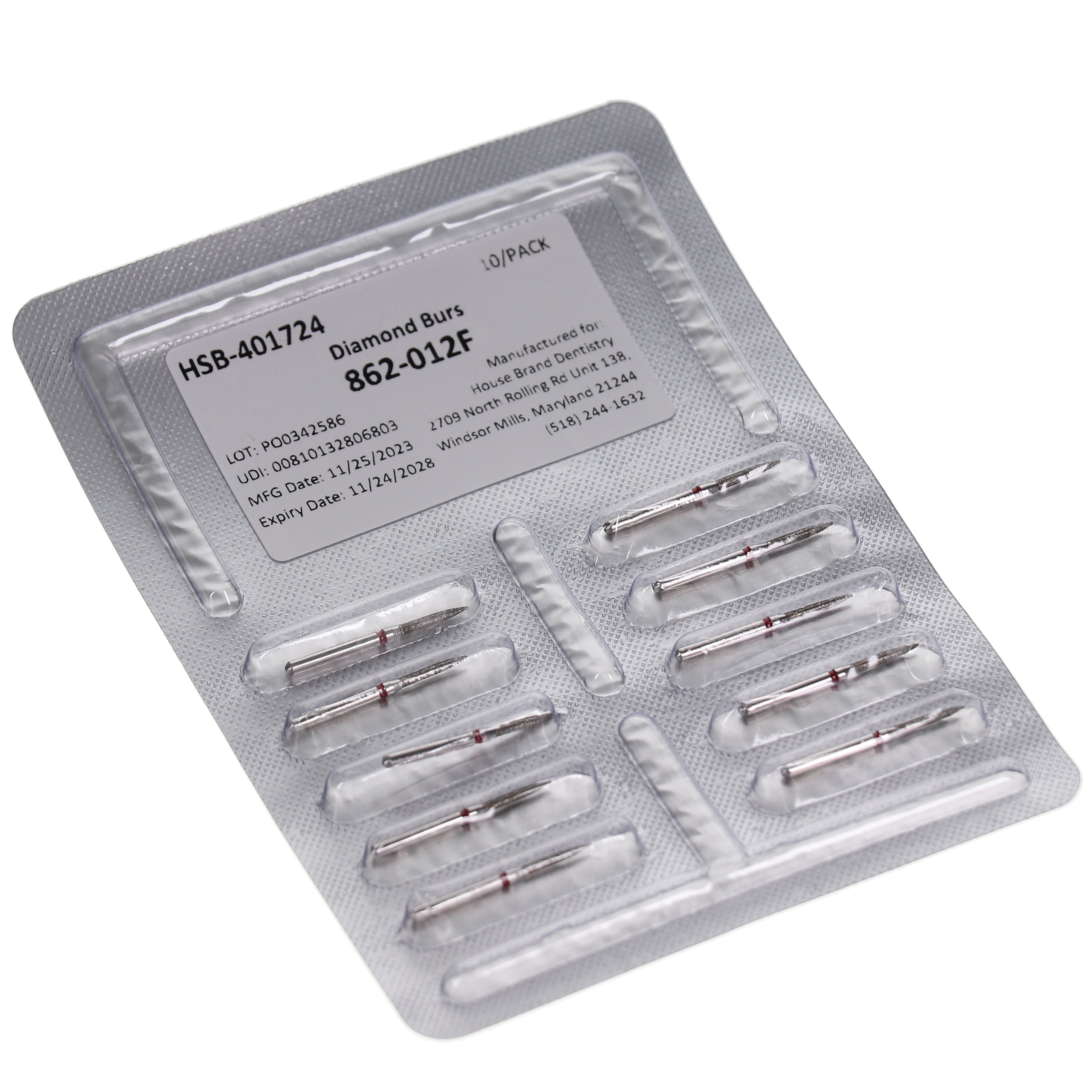 House Brand Dentistry 401724 HSB FG 862-012F Flame Fine Grit Diamond Burs 10/Pk House Brand Dentistry 401724 HSB FG 862-012F Flame Fine Grit Diamond Burs 10/Pk